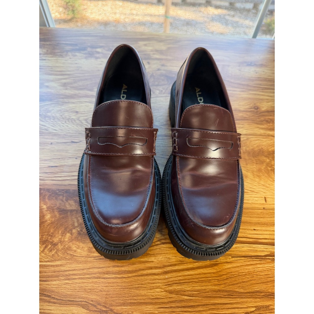 Aldo Cadaycia Platform Penny Loafer In Burgundy Lug Sole Chunky Shoes Women 7.5